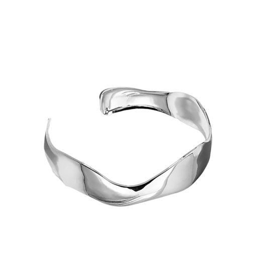 Minimal Silver Marine Wave Bracelet in Steel