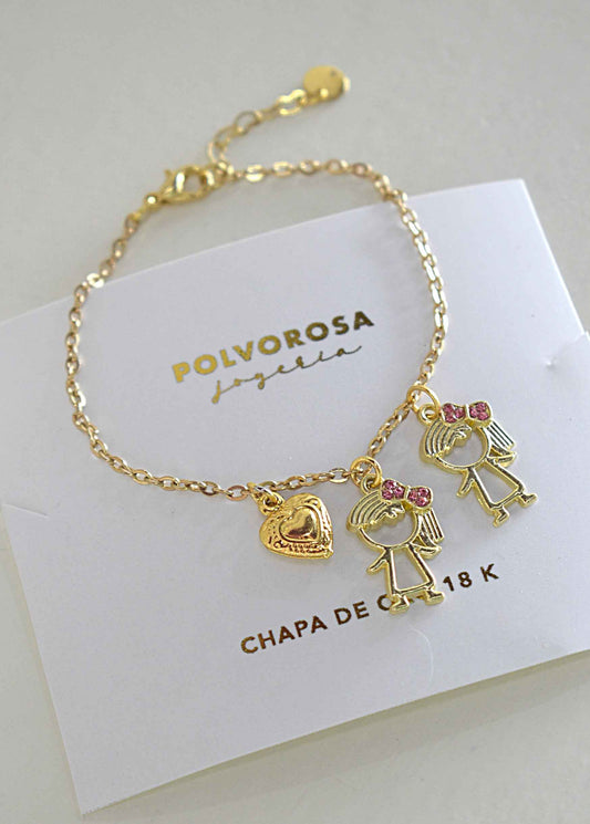 Lazos de Vida , pulsera con dijes de niñas corazon