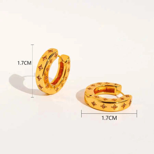 1 Pair Hip-Hop Shiny Geometric Star Plating Inlay Brass Zircon 24K Gold Plated Earrings