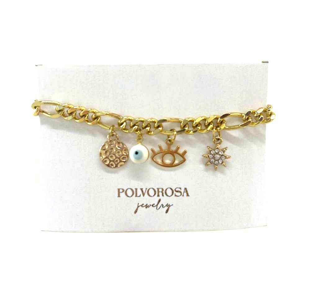 Pulsera Mística Multicharms | Protección, Luz y Energía Dorada